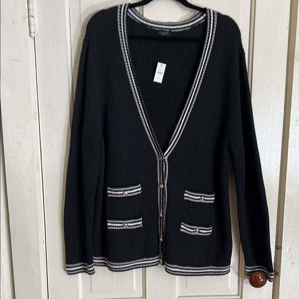 Black Cardigan with White Trim